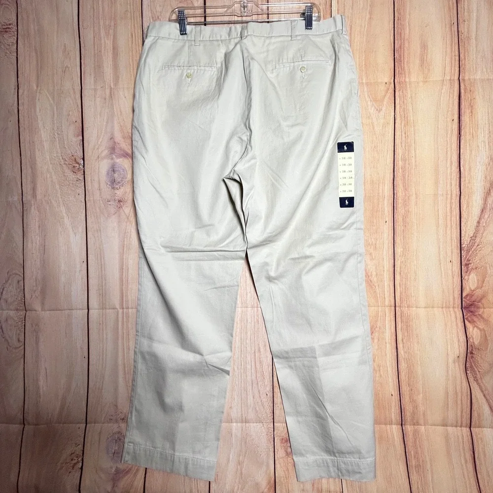 New VTG Polo Ralph Lauren Chino Pants Mens 38x30 Tan‎ Khaki Preppy lightweight